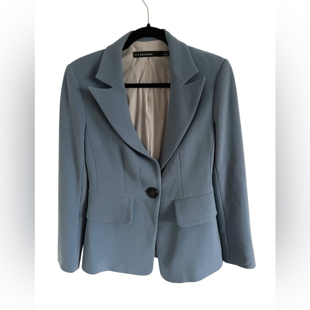 Iris Setlawke Baby Blue Linen Cotton Blend Blazer, size 2